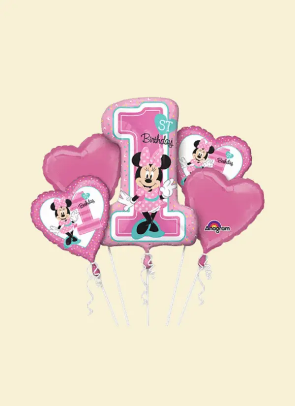 Minie First Birthday Helium Balloon Bouquet